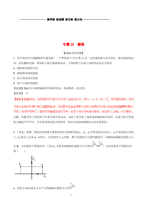 三年高考2019高考物理试题分项版解析 专题10 磁场(含解析)