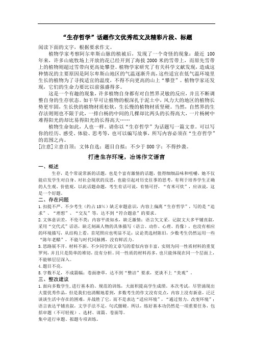 “生存哲学”话题作文优秀范文及精彩片段20页