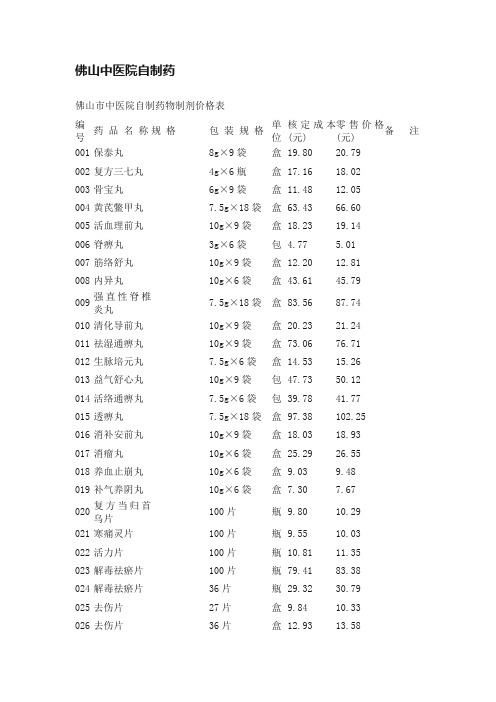 佛山中医院自制药