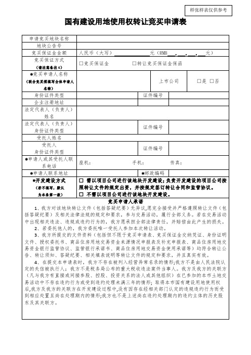 国有建设用地使用权出让要素材料申报[确认]清单(经营性用地)