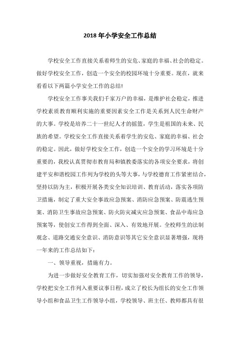 2018年小学安全工作总结