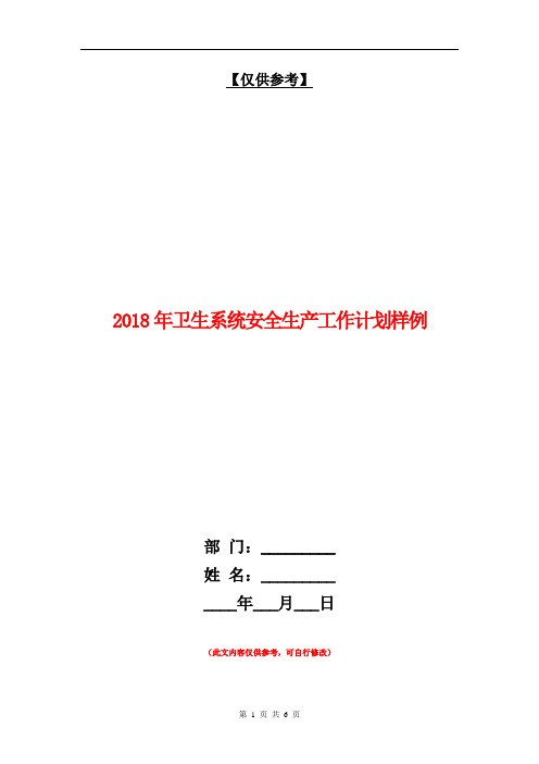 2018年卫生系统安全生产工作计划样例【最新版】