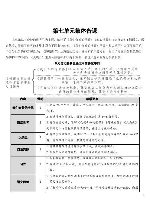 最新部编版人教版三年级语文下册第七单元集体备课 教案含教学反思