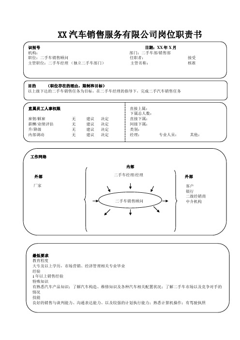 汽车4S店二手车销售顾问岗位职责书