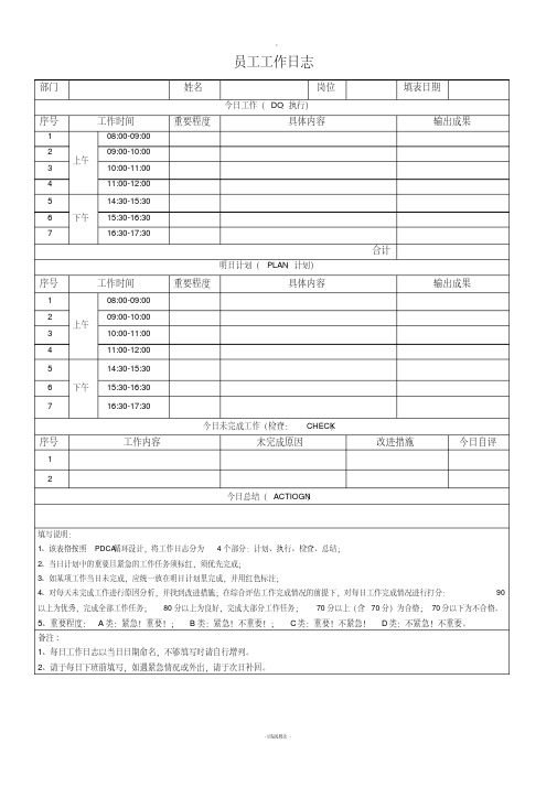 工作日志经典模板