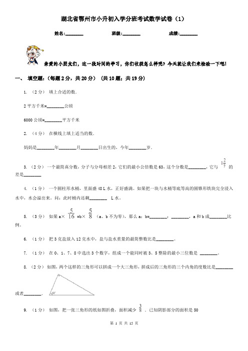 湖北省鄂州市小升初入学分班考试数学试卷(1)