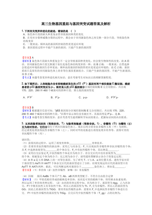 高三生物基因重组与基因突变试题答案及解析
