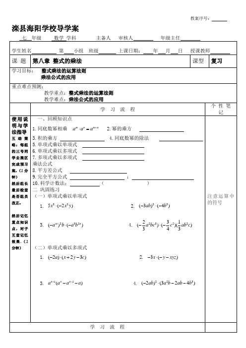 整式的乘法复习导学案新