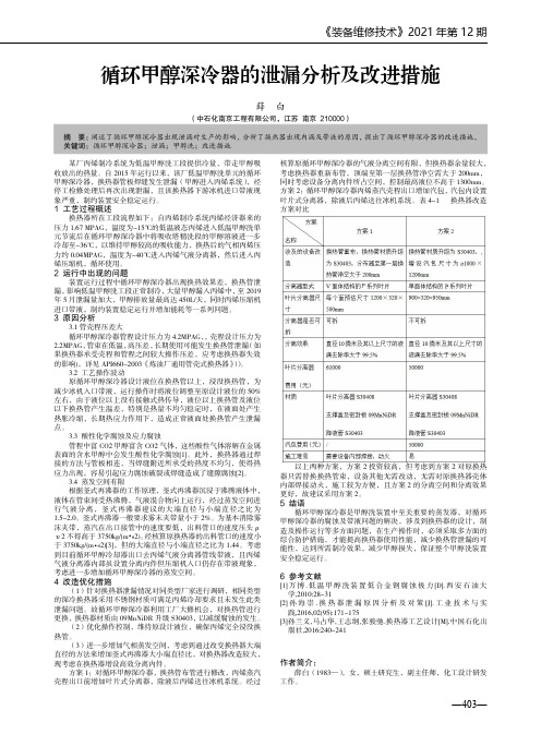 循环甲醇深冷器的泄漏分析及改进措施