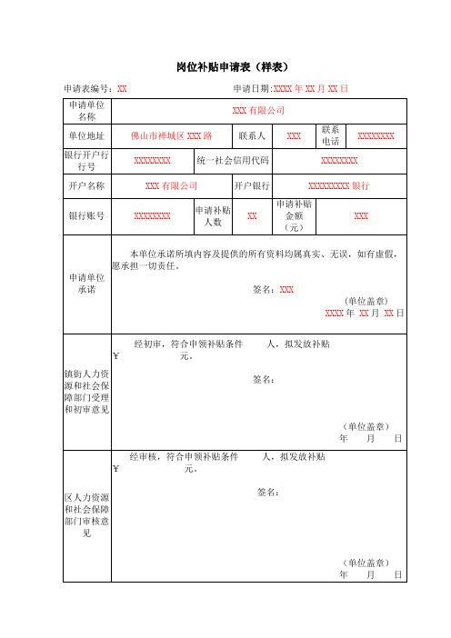 岗位补贴申请表【模板】