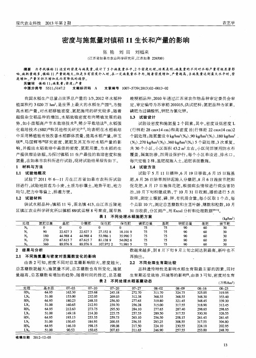 密度与施氮量对镇稻11生长和产量的影响