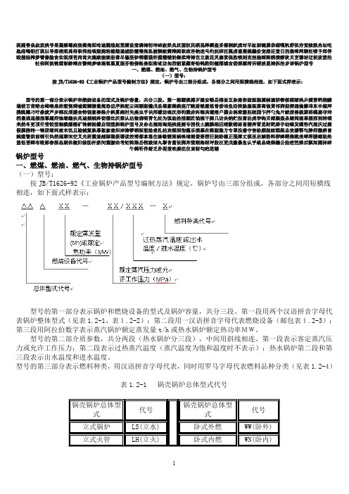 锅炉型号及命名规则