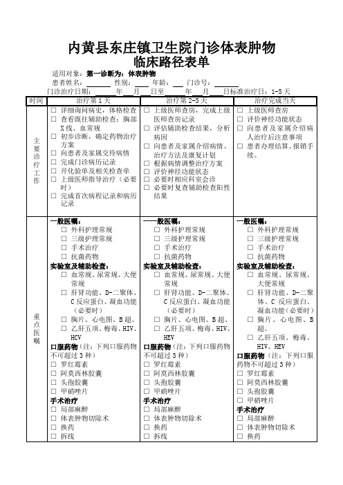 体表肿物切除术门诊临床路径