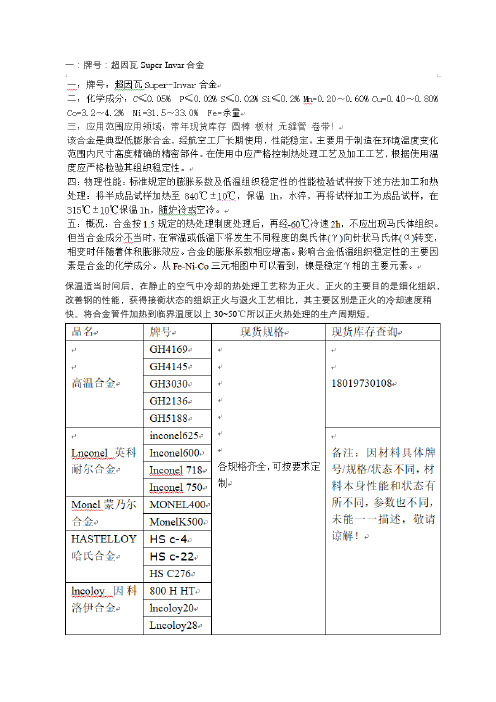 超因瓦Super-Invar高温合金成分 超因瓦Super-Invar对应牌号