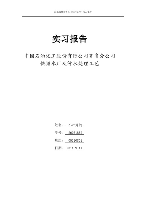 中国石油化工股份有限公司齐鲁分公司供排水厂及污水处理工艺(实习报告)