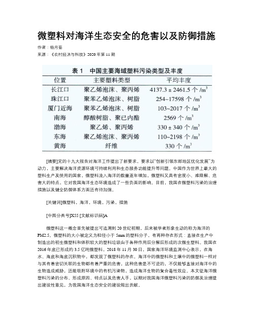 微塑料对海洋生态安全的危害以及防御措施