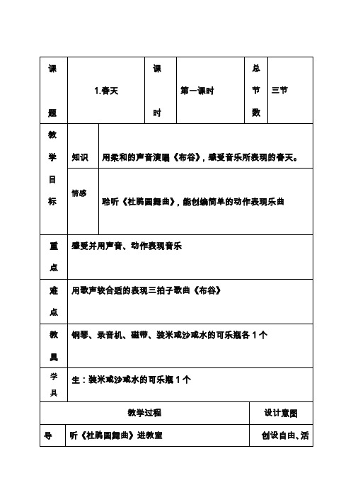 人音版小学一年级下音乐教案表格版