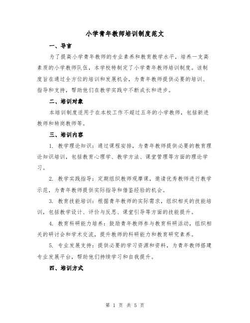 小学青年教师培训制度范文(三篇)