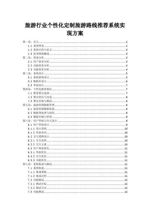 旅游行业个性化定制旅游路线推荐系统实现方案