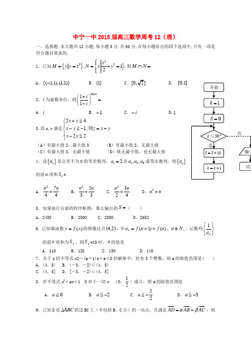 宁夏中宁一中高三数学上学期测试周考试题(无答案)