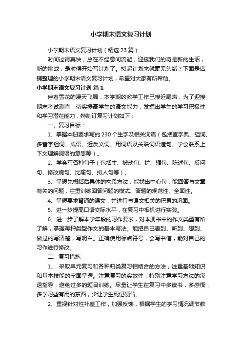 小学期末语文复习计划