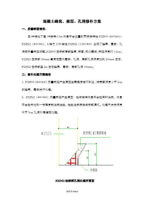 混凝土蜂窝、麻面、孔洞修补方案