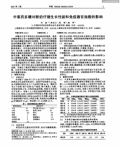 中草药多糖对断奶仔猪生长性能和免疫器官指数的影响