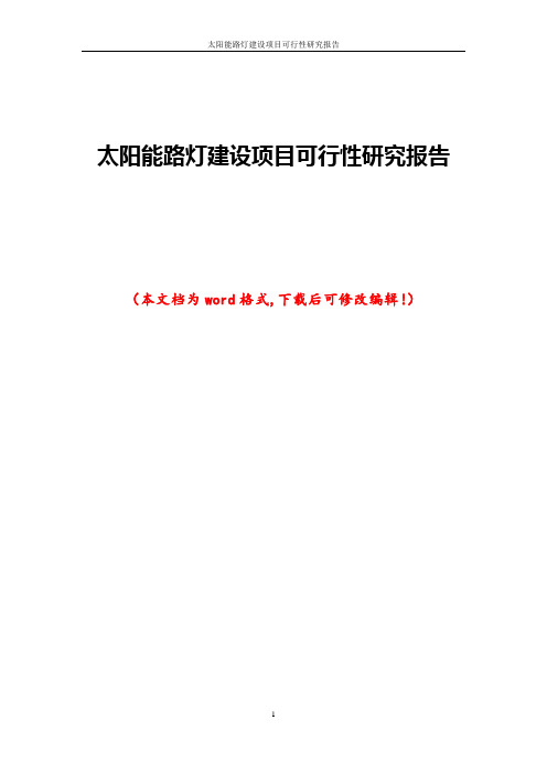 太阳能路灯建设项目可行性研究报告