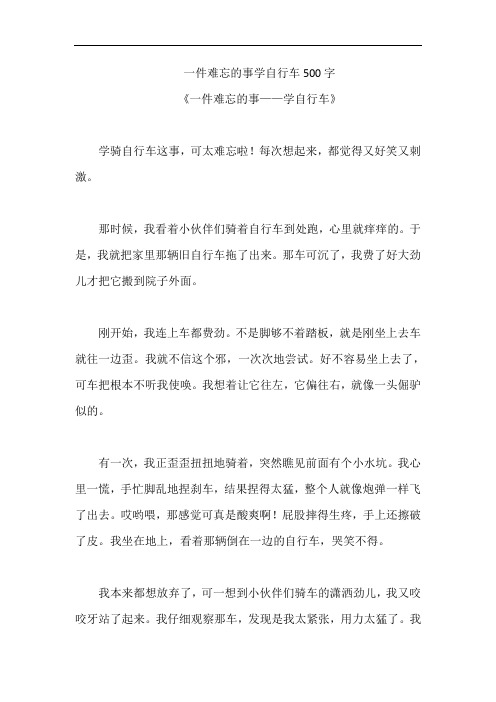 一件难忘的事学自行车500字