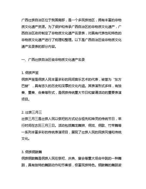 广西自治区级非物质文化遗产名录表