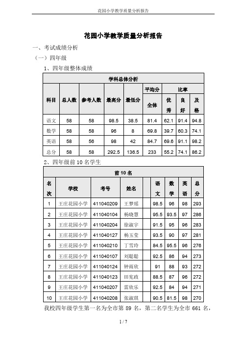 花园小学教学质量分析报告