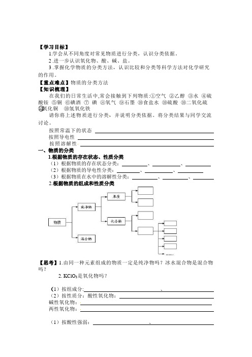 物质的分类与转化导学案高一上学期化学苏教版