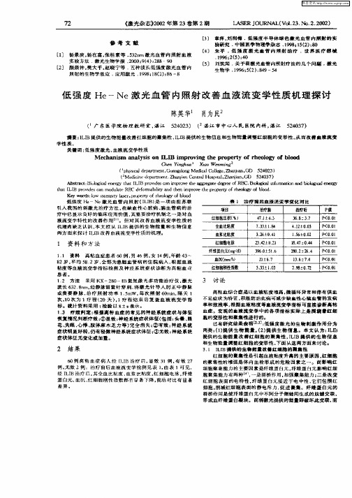 低强度He—Ne激光血管内照射改善血液流变学性质机理探讨