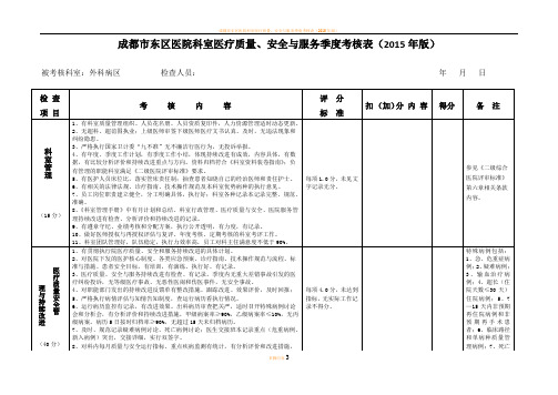 成都市东区医院科室医疗质量、安全与服务季度考核表(2015年版  外科病区)