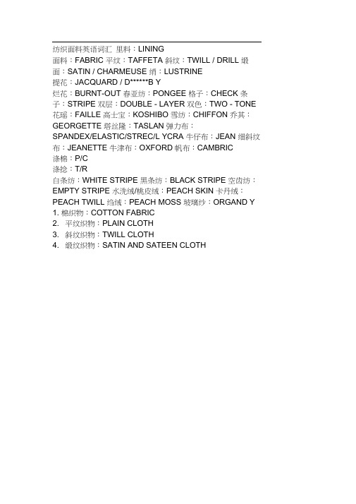 纺织面料英语词汇(1)