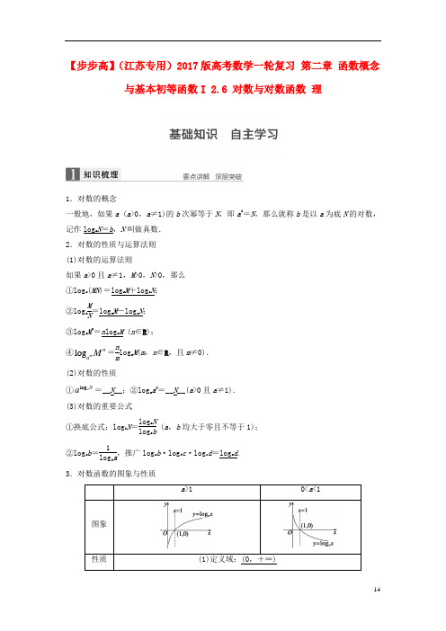 【步步高】(江苏专用)2017版高考数学一轮复习 第二章 函数概念与基本初等函数I 2.6 对数与对数函数 理.