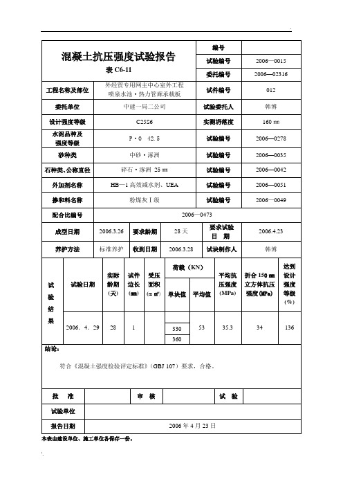 混凝土抗压强度试验报告C30