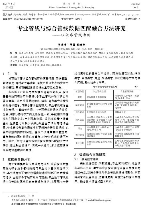 专业管线与综合管线数据匹配融合方法研究——以供水管线为例