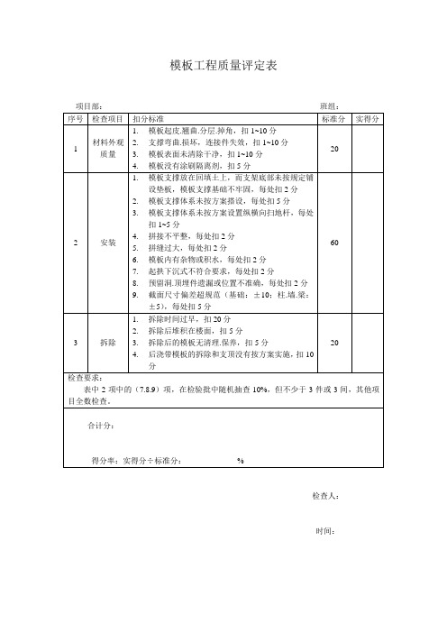 模板工程质量评定表