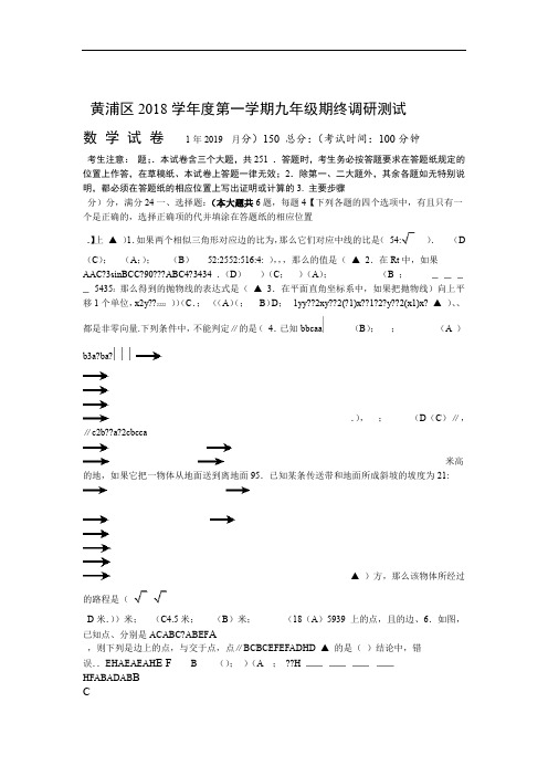 九年级数学RJ 2019黄浦区初三一模 精选练习