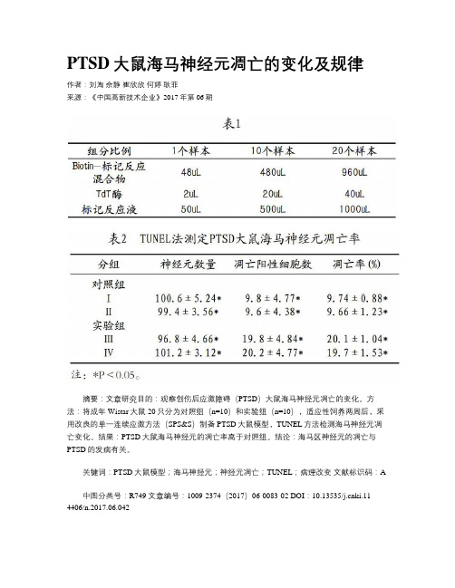 PTSD大鼠海马神经元凋亡的变化及规律