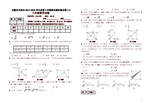 合肥市2017-2018学年度八年级下期末模拟测试卷(三)附答案-(数学)