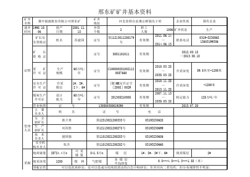 煤矿基本情况表—邢东