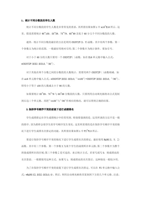 EXCEL学生成绩统计的常用函数公式