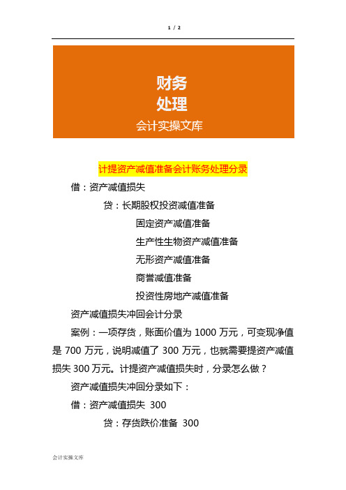 计提资产减值准备会计账务处理分录