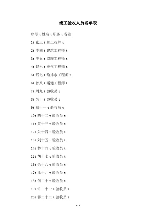 竣工验收人员名单表