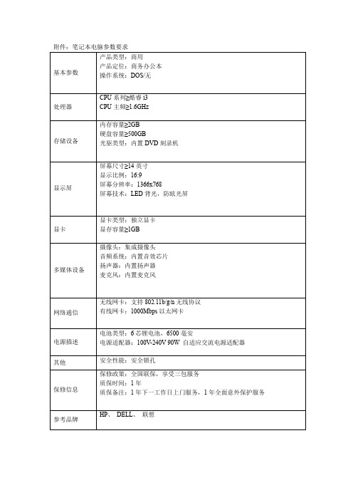 笔记本电脑参数要求