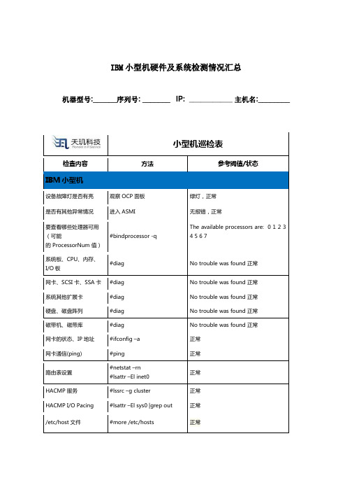 IBM小型机硬件及系统检测情况汇总