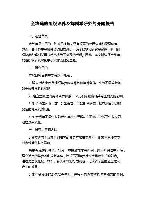 金线莲的组织培养及解剖学研究的开题报告