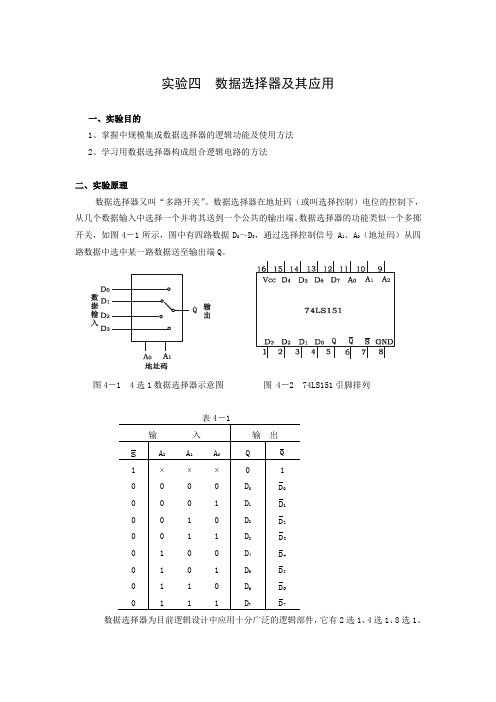 实验四 数据选择器及其应用